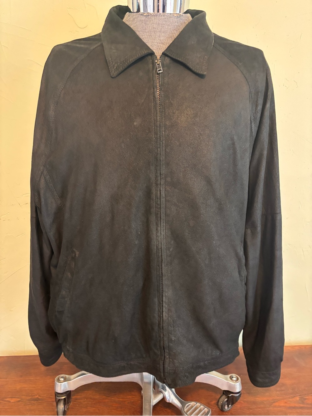 Remy Leather Men's Black Suede Zip Bomber Jacket